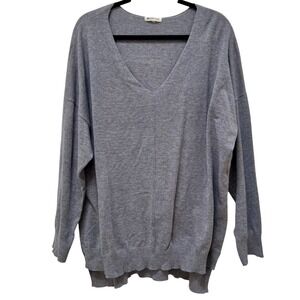 Margeaux & Ellie Gray V-Neck Oversized Knit Sweater Plus Size 3X Drop Shoulder